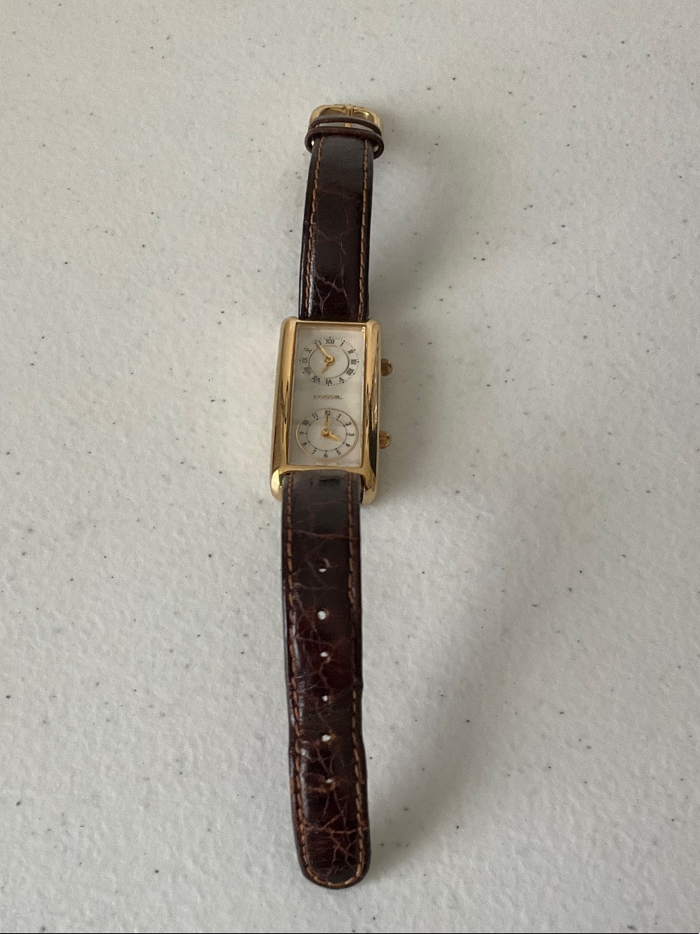 Fossil Gold-Tone Dual-Subdial Watch with Dark Brown Leather Strap - Picture 3 of 9